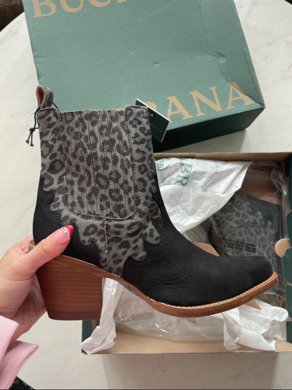 Buck & Brana Leopard Leather Chelsea Boots